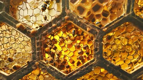 close up of honeycomb with bees