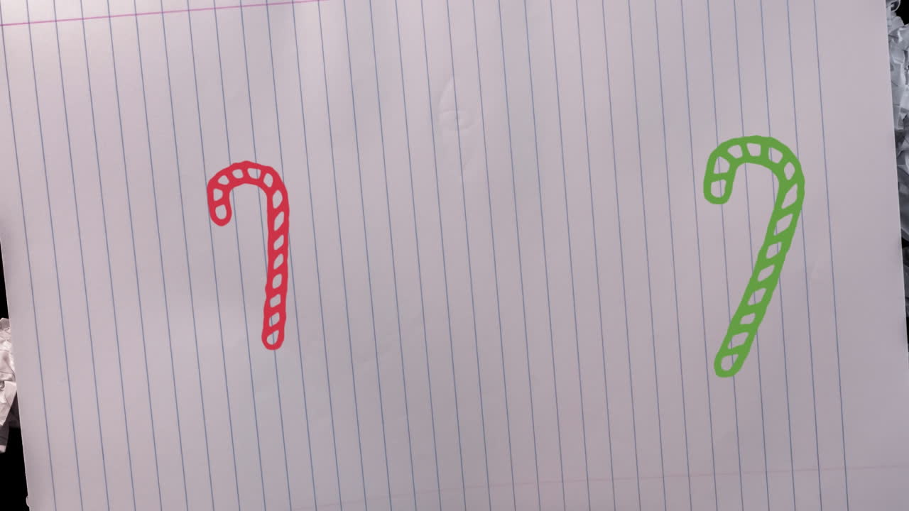 animación de dibujos a mano de decoraciones navideñas en fondo de papel blanco