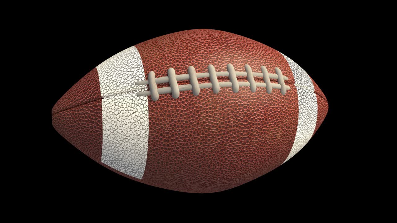 American football ball flying and spinning, 4k alpha loop