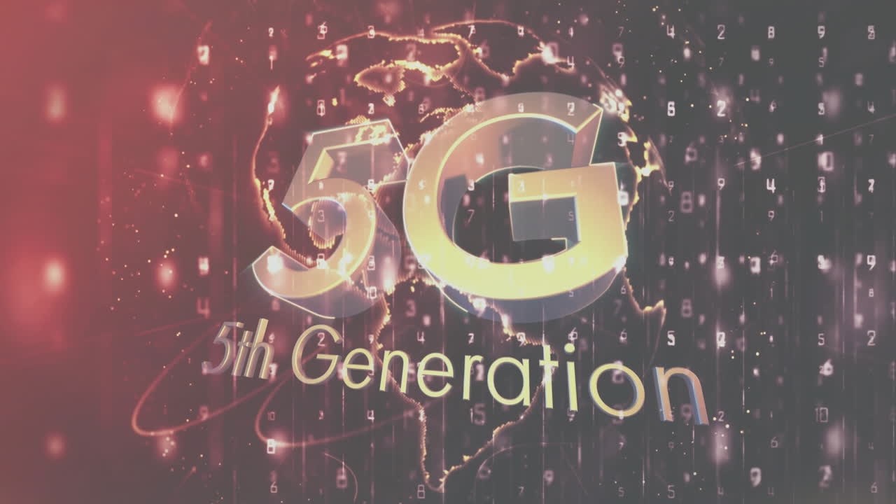 animación del procesamiento de datos digitales a través de 5g texto de quinta generación