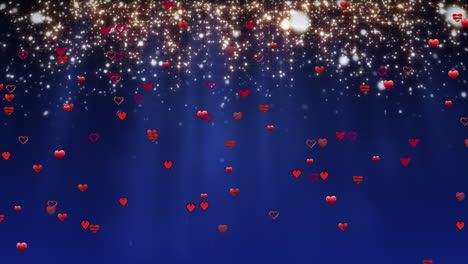 animation of hearts over light spots on blue background