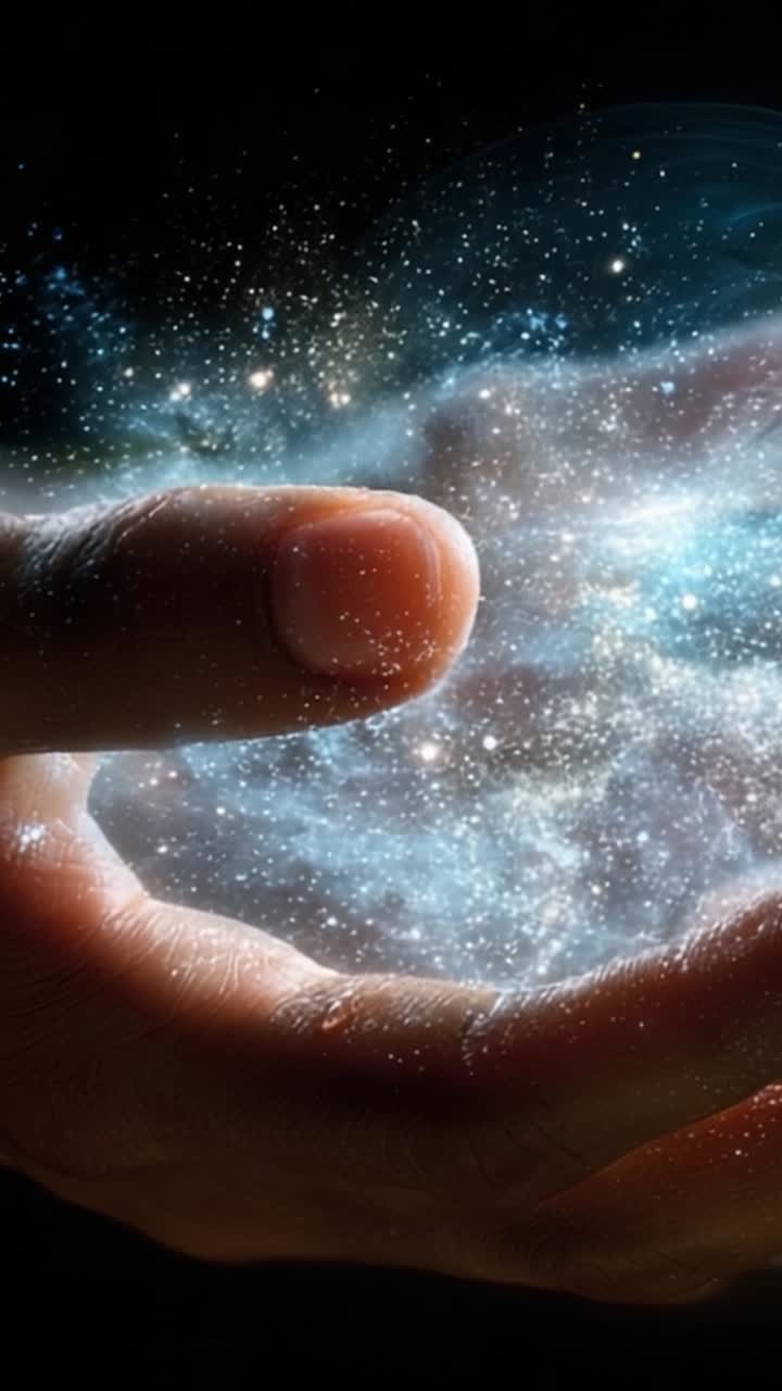 A mesmerizing glimpse into the cosmos as a hand cradles swirling galaxies and cosmic dust, showcasing the beauty and mystery of the universe in stunning detail