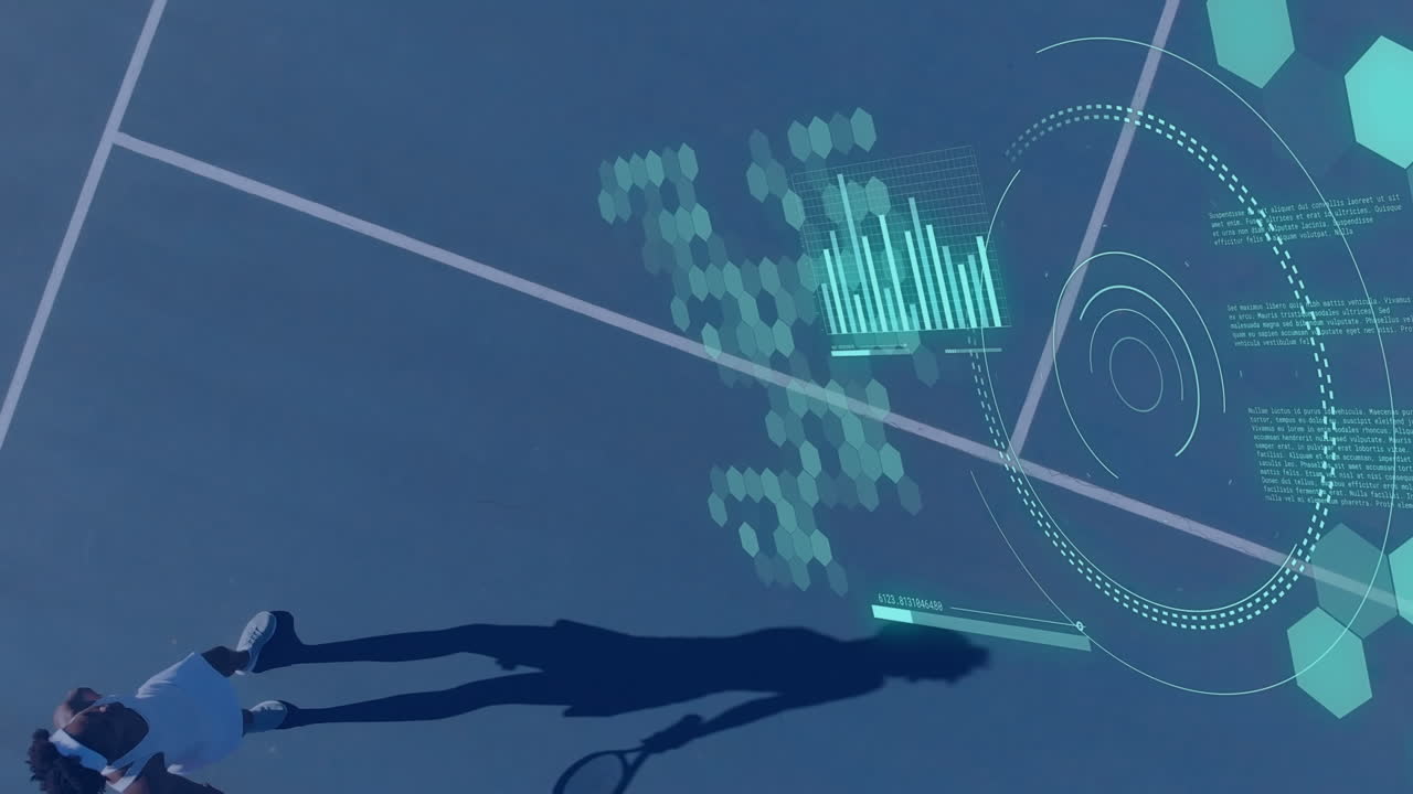 아프리카계 미국인 여성 테니스 선수에 대한 스 ⁇  스캐닝 및 데이터 처리 애니메이션