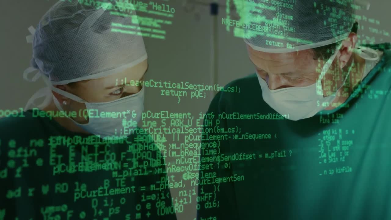 백인 남성과 여성 외과의사에 대한 데이터 처리 애니메이션