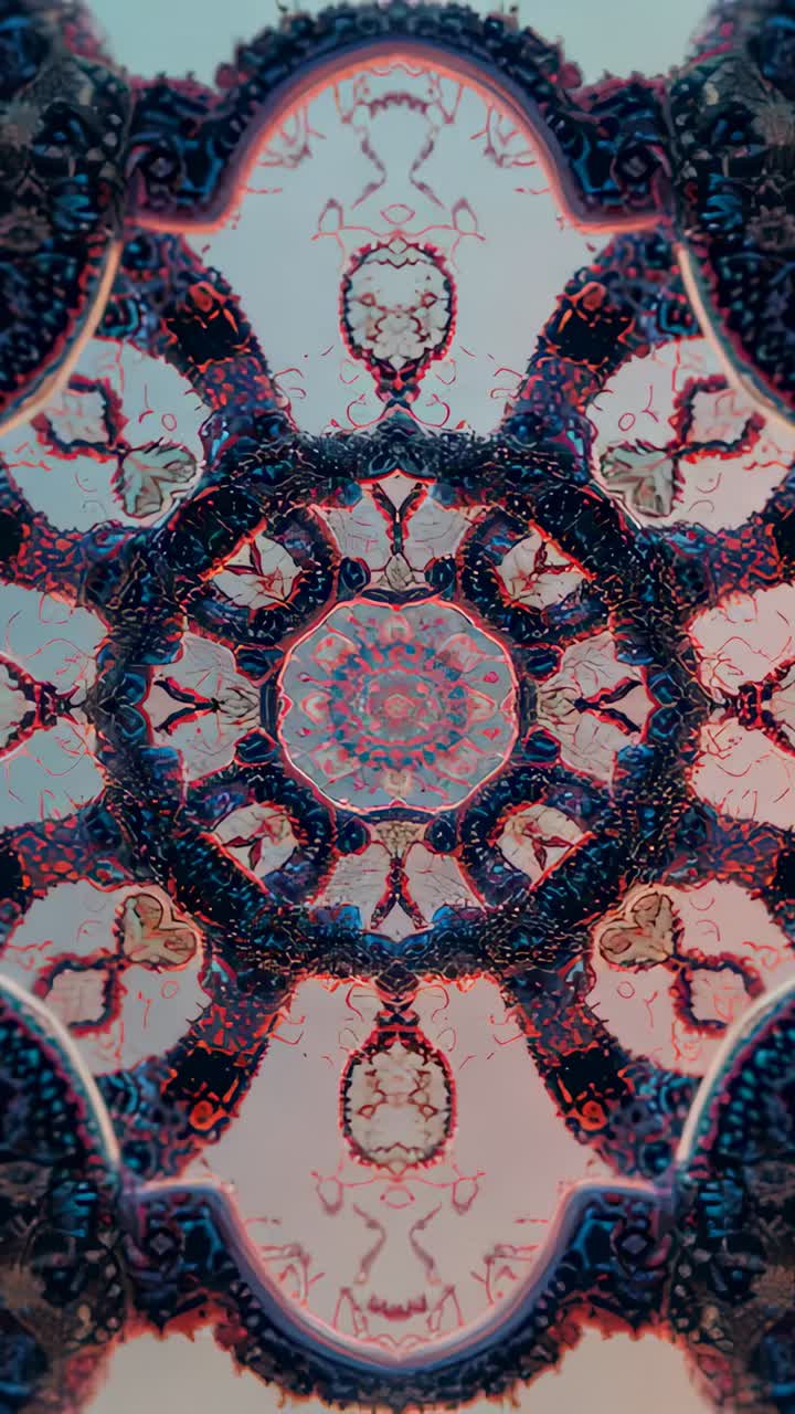 Vertical video: Animation starting mandala rotating and pulsing in portrait frame, forming star