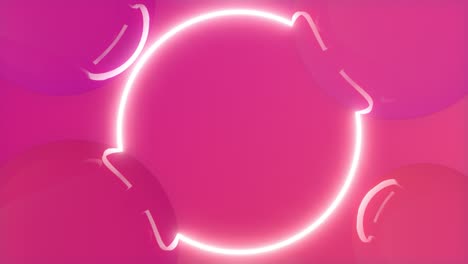 seamless looped 3d animation of glass spheres floating around neon circle light