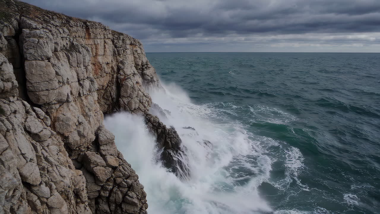 poderosas olas chocando contra la costa rocosa