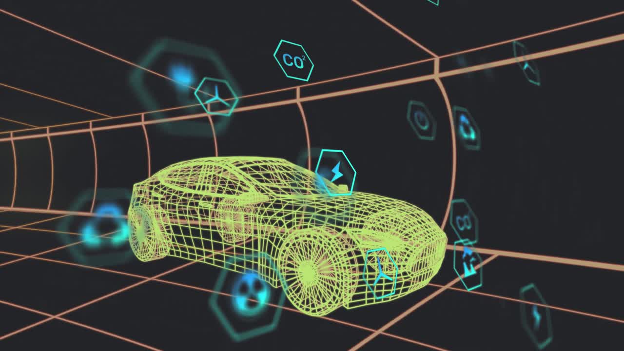 에코 아이콘의 애니메이션과 3d 자동차 기술 도면에 대한 데이터 처리