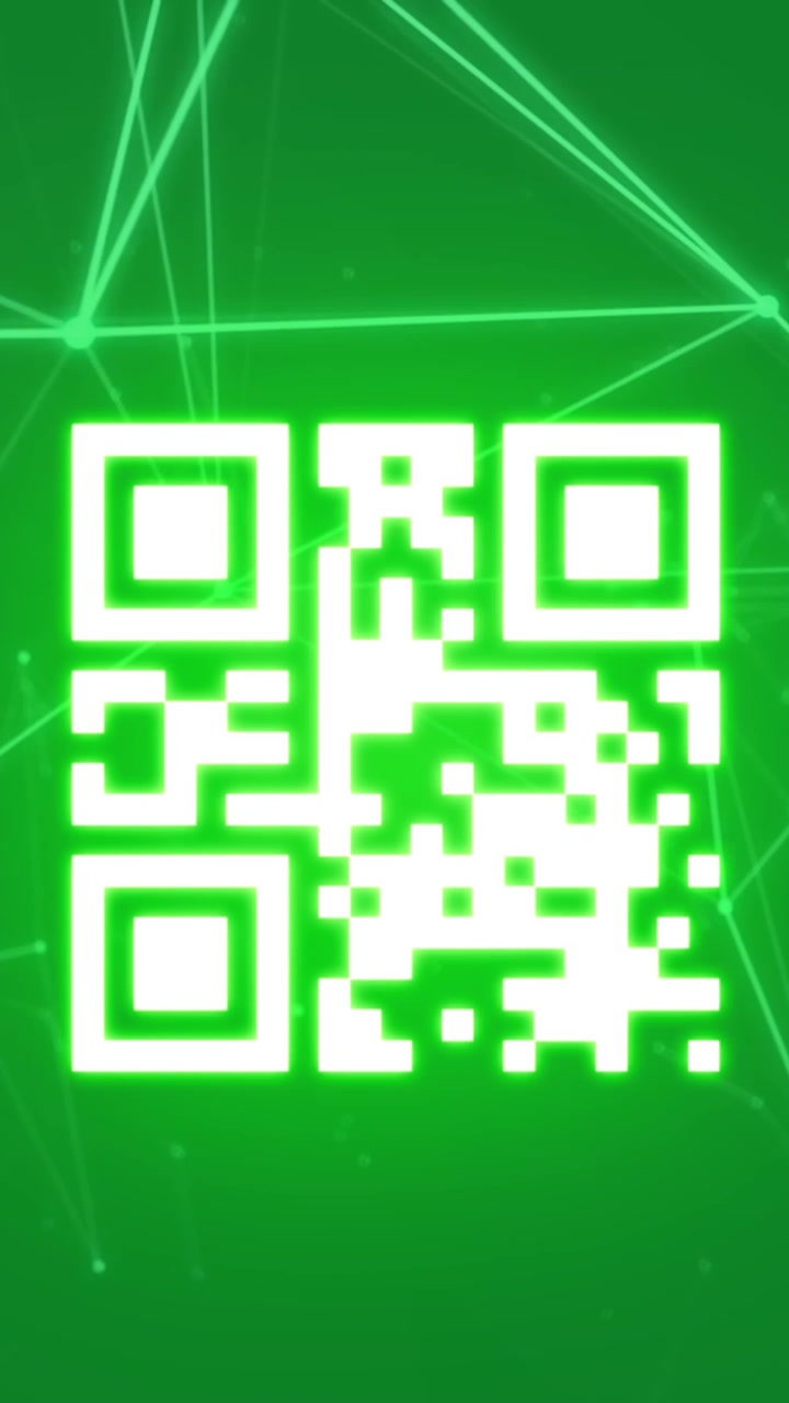 Animation of qr code with white network of connections on green background