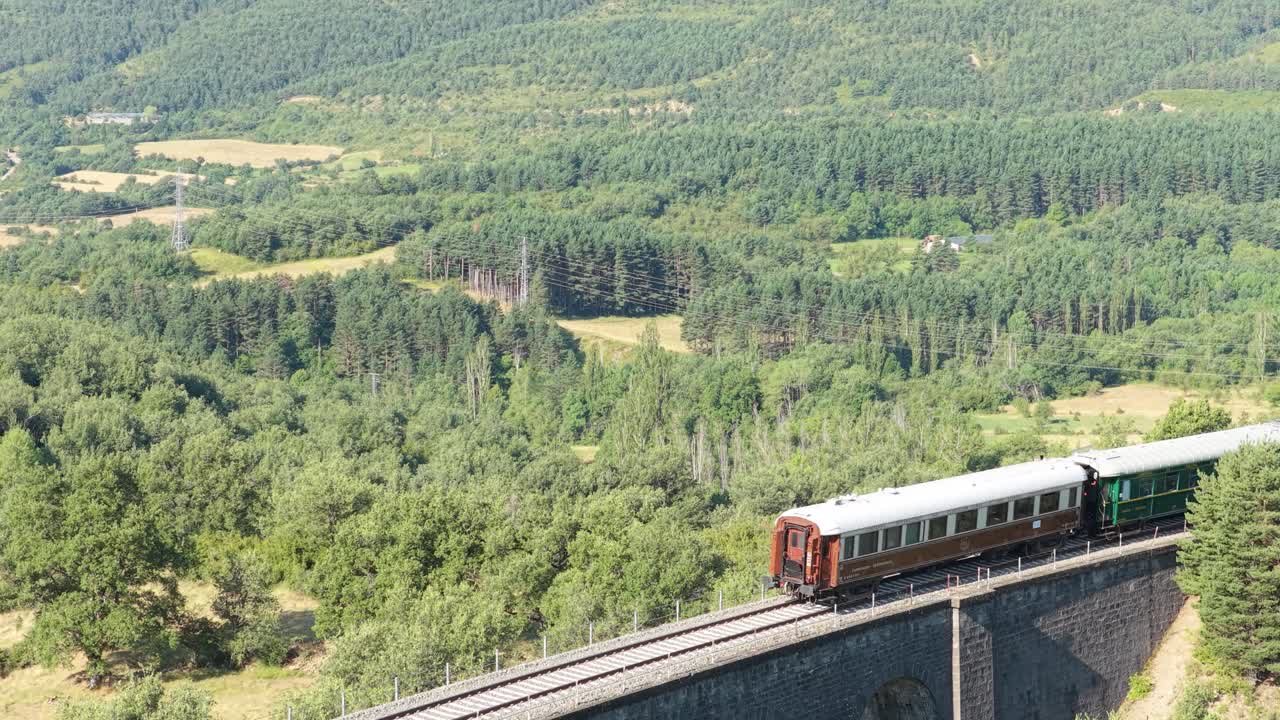 Vlak na viaduktu v zelené krajině