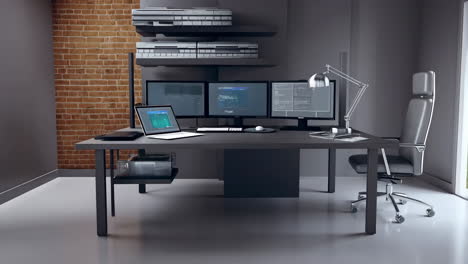 progression of a modern minimalist office workspace setup