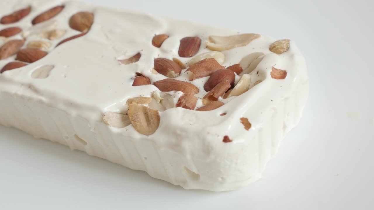 nougat de miel halva con almendras video en 4k