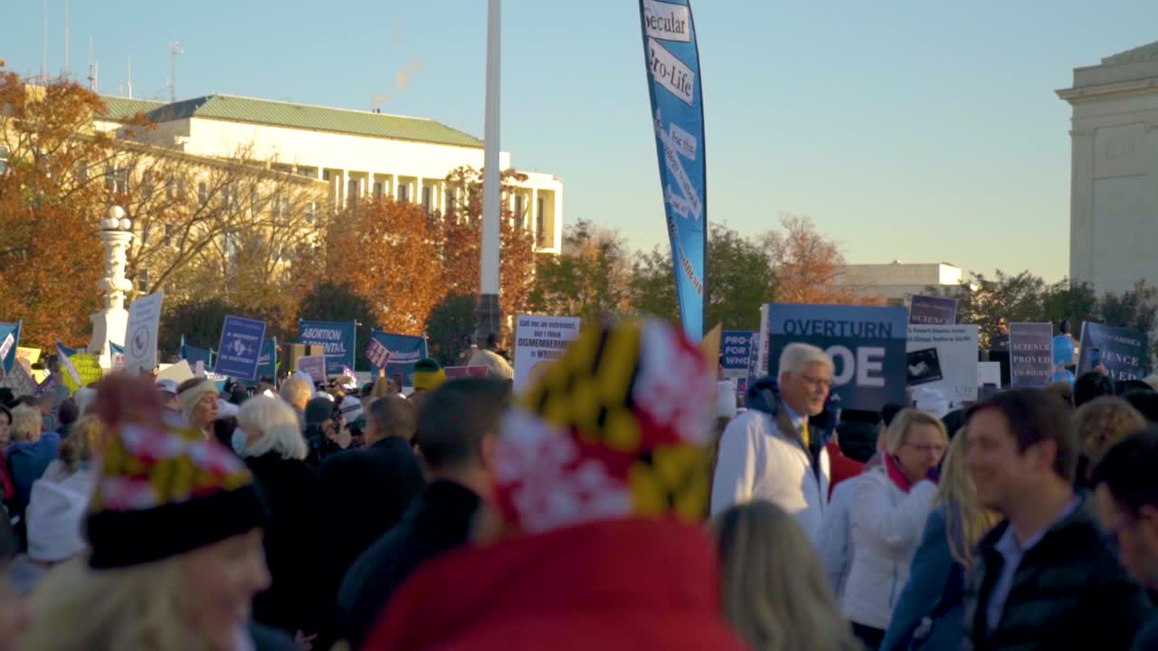 Crowd demonstrating outside the Supreme Court buidling in Washington DC.