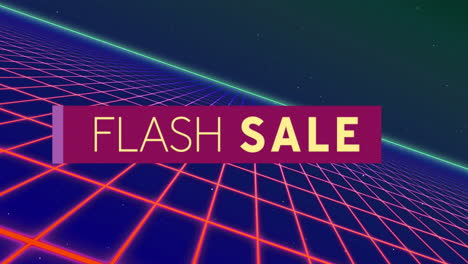 animation of flash sale text over lines on blue background