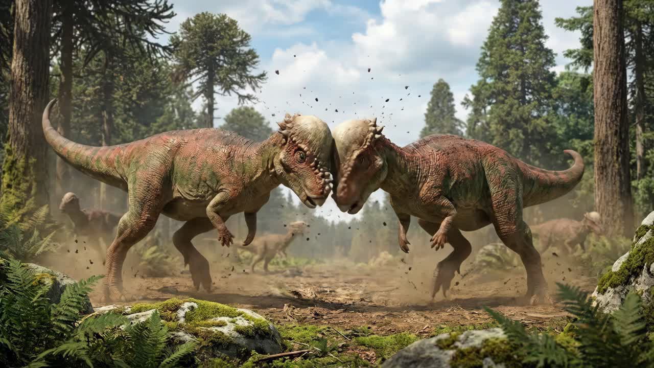 Dinosauri Ceratosaurus in una foresta preistorica
