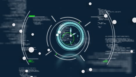 animation of scope scanning and clock over data processing on black background