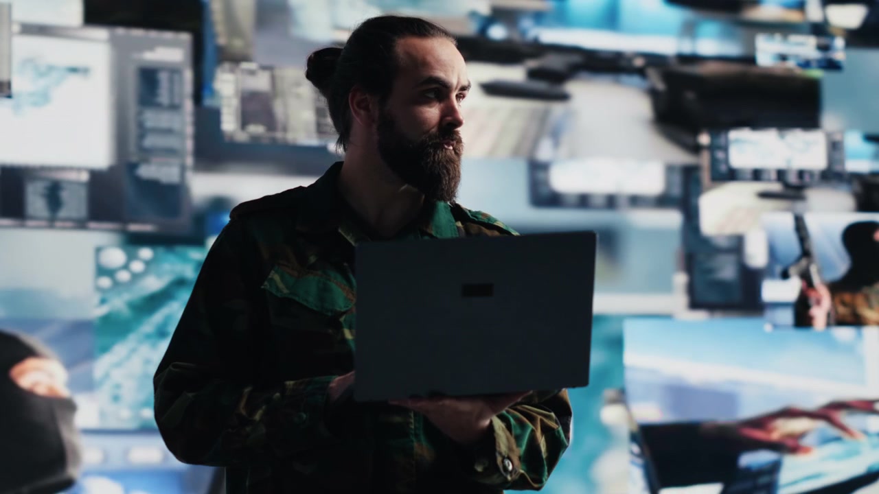 Military officer evaluates surveillance data for tactical mission