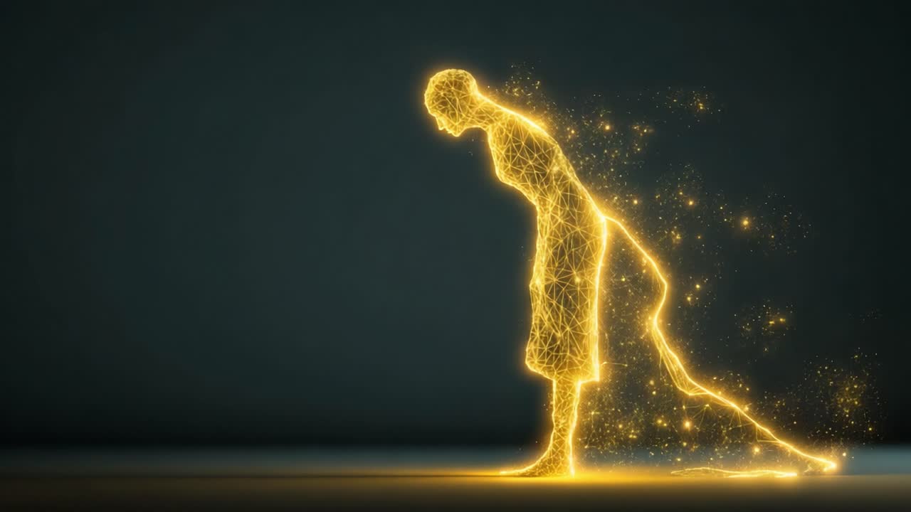 A mesmerizing display of a figure composed of shimmering particles, gradually transforming and dispersing into an ethereal glow, symbolizing change and transience