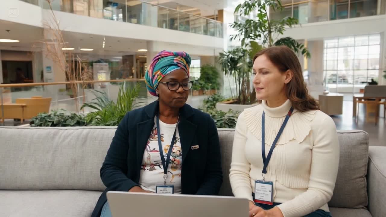 Diverse Businesswomen Collaborating in Office Lobby