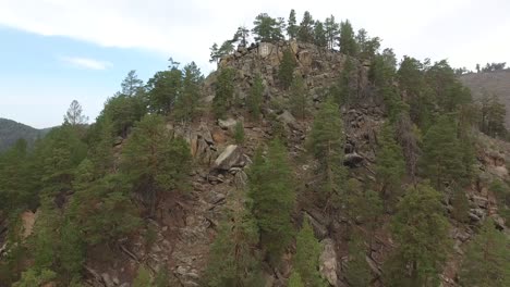 beautiful aerial drone shot over trees and rocks in mongolia