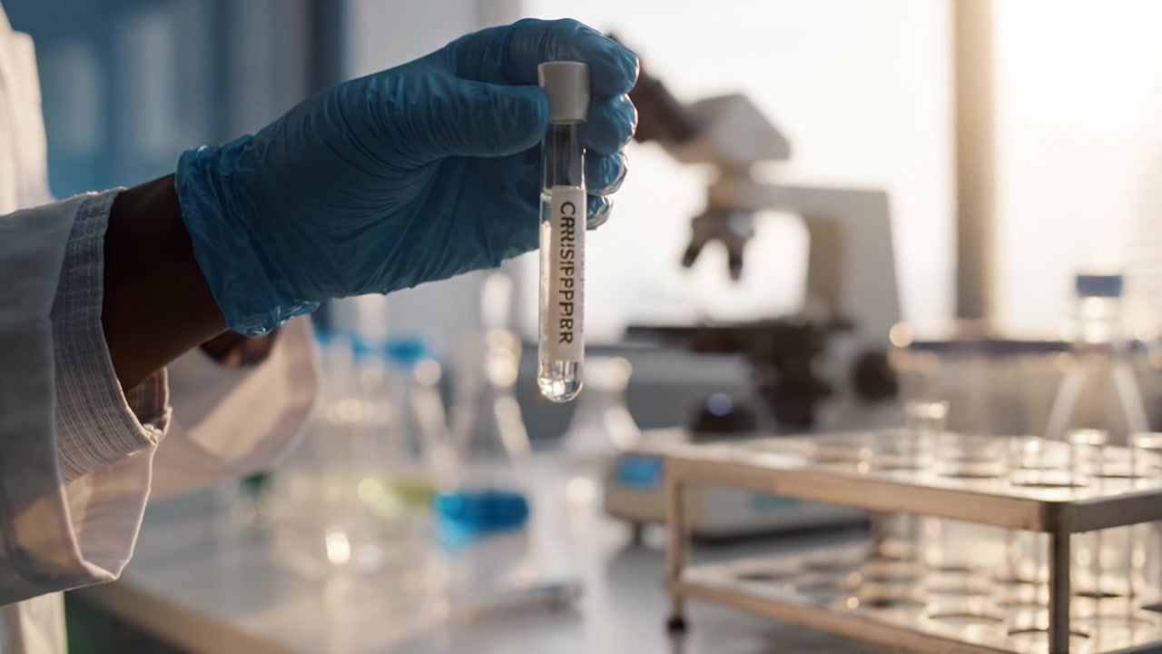 Uno scienziato in laboratorio che analizza campioni con provette e un microscopio, evidenziando precisione e cura nella ricerca scientifica e nella sperimentazione.
