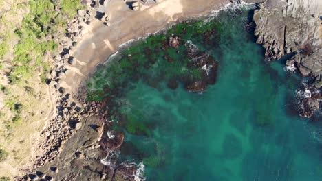 toma aérea de drones de océano cristalino playa frazer arrecife promontorio rocoso costa parque nacional lago munmorah costa central viajes turismo nsw australia 4k