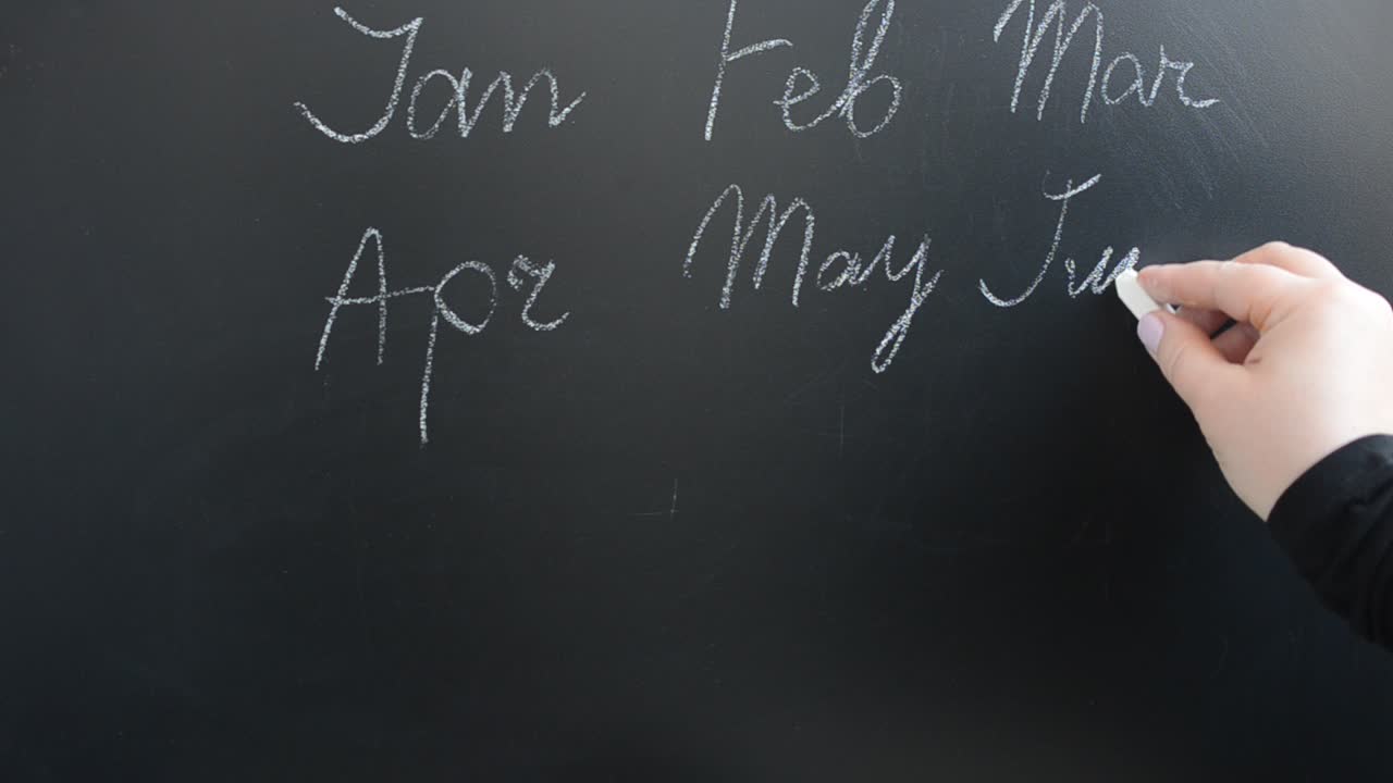 Scriviamo il nome dei mesi su una lavagna con il gesso.