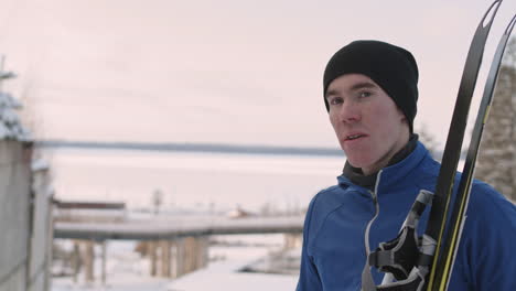 man cross-country skiing