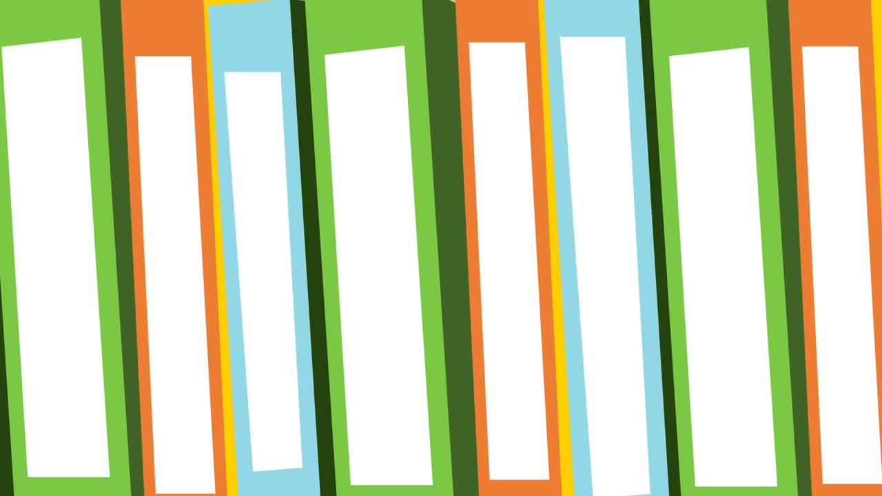 animación de iconos digitales de libros sobre fondo amarillo