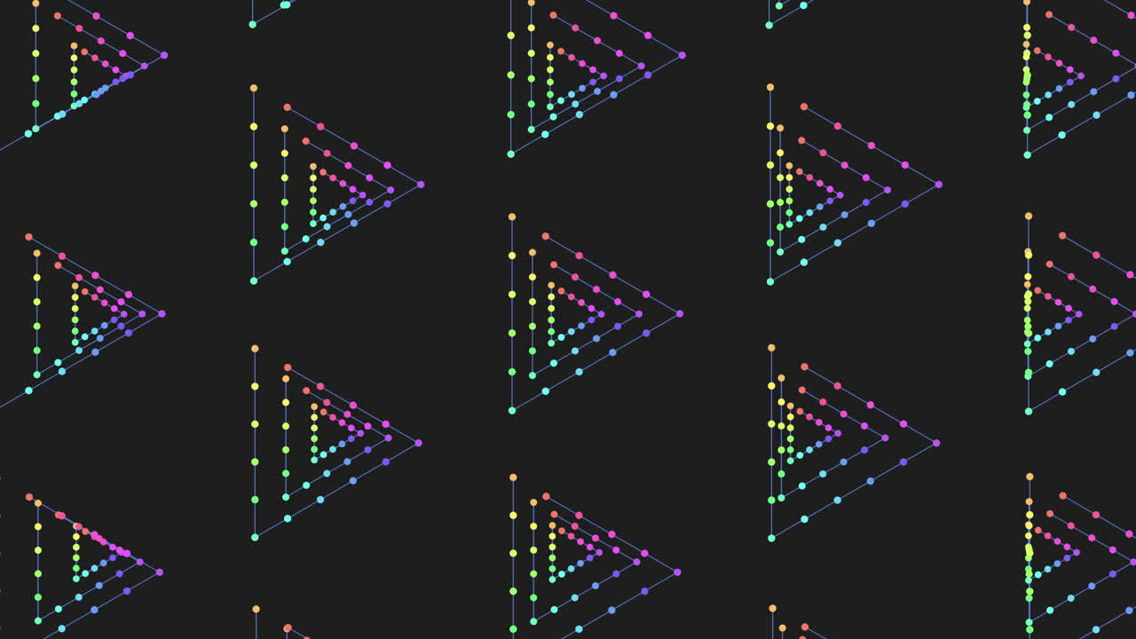 검은색 그라디엔트에 네온 점이 있는 디지털 원활한 삼각형 패턴