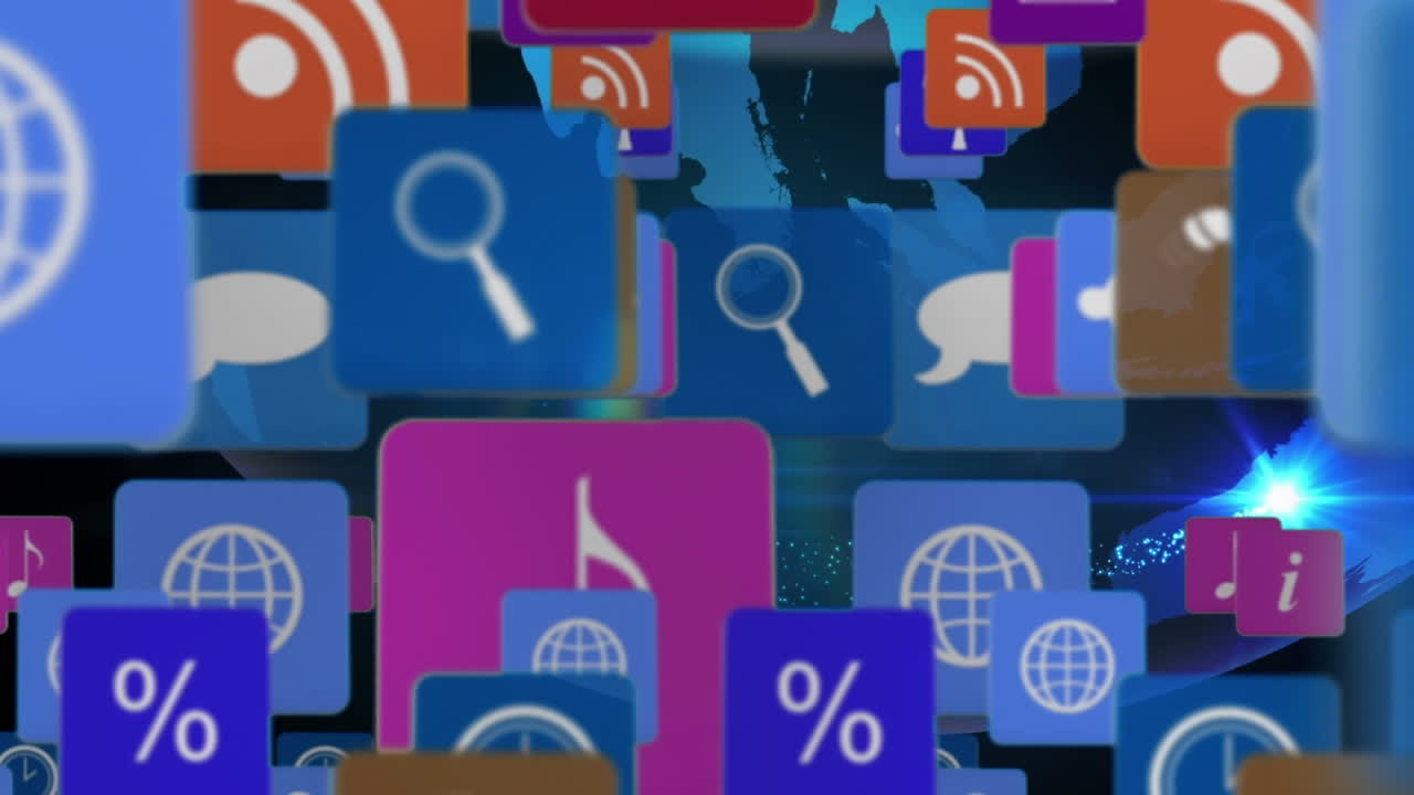 animación de iconos de las redes sociales en todo el mundo