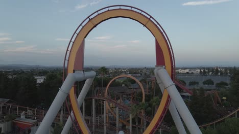 aerial view of full throttle roller coaster at six flags magic mountain