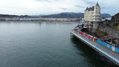 沿著維多利亞時代的伊蘭德諾碼頭 (ilandudno pier),沿著海<unk> (boardwalk),向城市酒店 (hotel attraction) 方向的風景美景