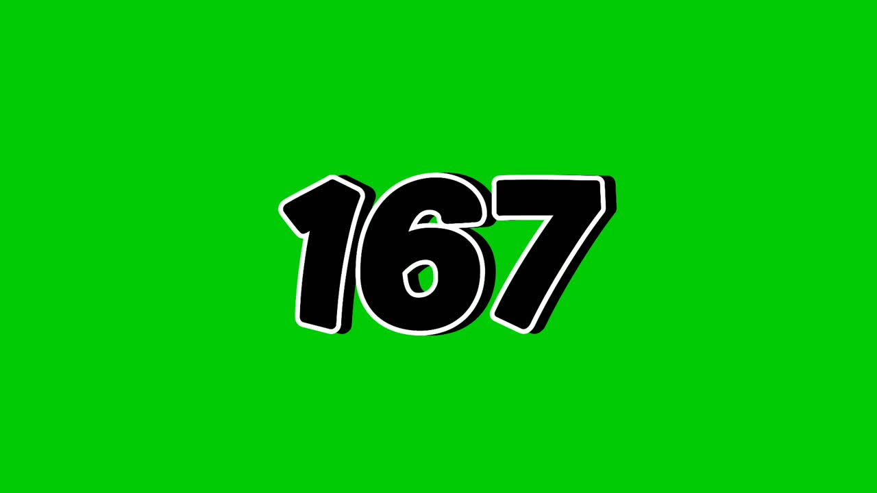 Number 167 symbol sign animation motion graphics cartoon on green screen background. Black color number reveal on smoke,for video number for video elements