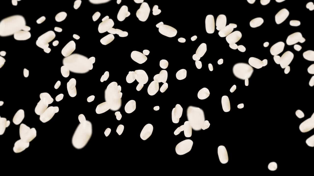 검은색 바탕에 많은 을 날려.  어리. 은. 채식주의자. 건강한 음식.  회전의 3d 루프 애니메이션.