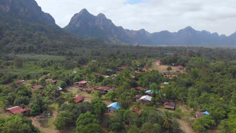 simple houses in mountain countryside, laos_drone shot