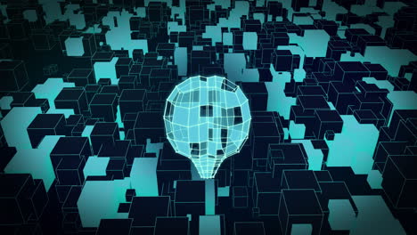 animation of blue cuboid brain rotating over moving cube background