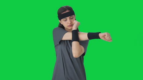 indian girl doing arm exercise green screen