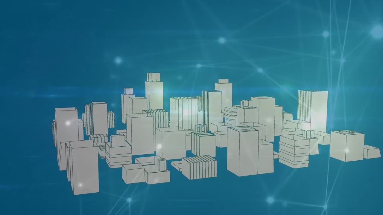 Animation of network of connections over digital city