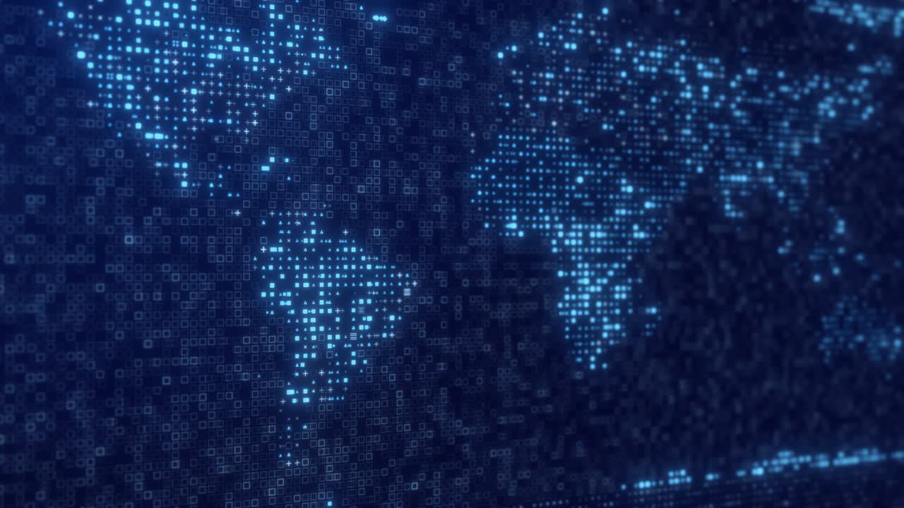 digital map background with motion square particles