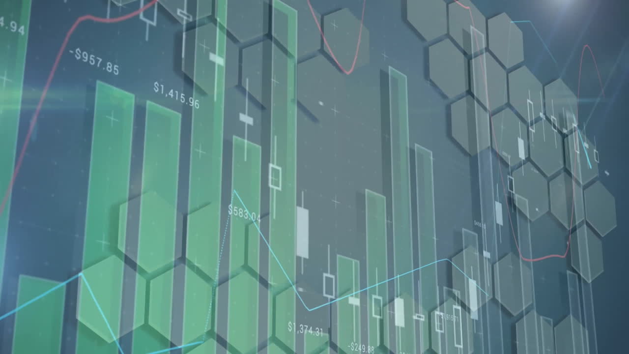 회색 배경 위에 금융 데이터 처리의 애니메이션