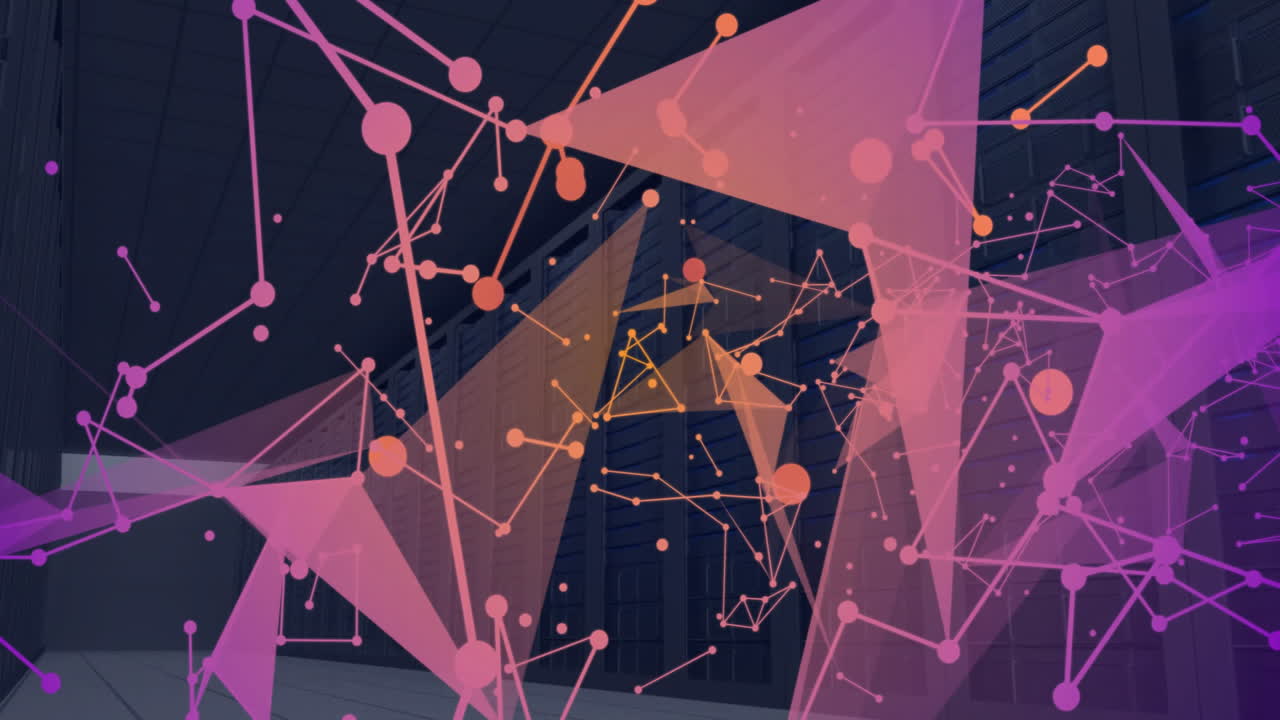 Animation of geometric shapes and network connections over data center servers
