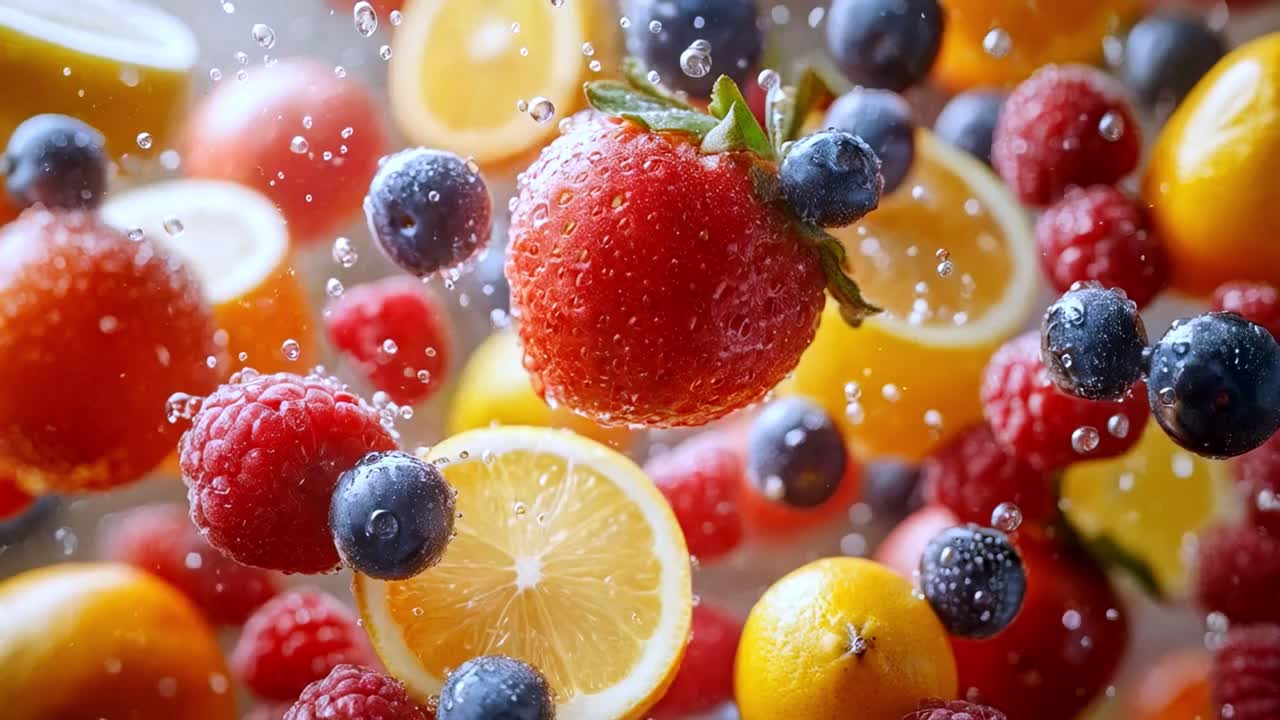 Dynamic Assortment of Fresh Fruits with Water Droplets