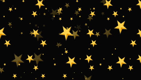 animation of gold christmas stars falling on black background