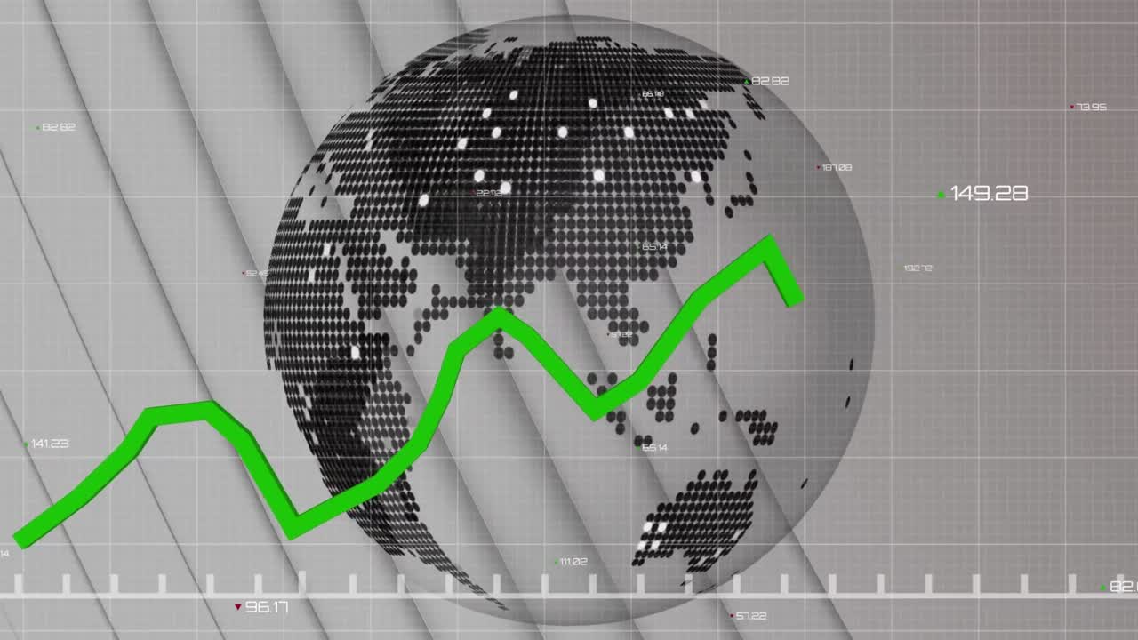 анимация обработки статистических данных и глобальной сети сетки на белом фоне.