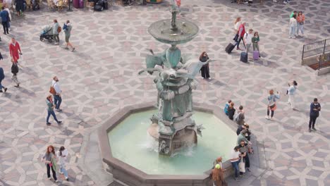 high angle view of stork fountain on amagertorv square in central copenhagen