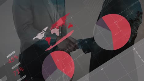 animación del procesamiento de datos financieros sobre personas que se dan la mano