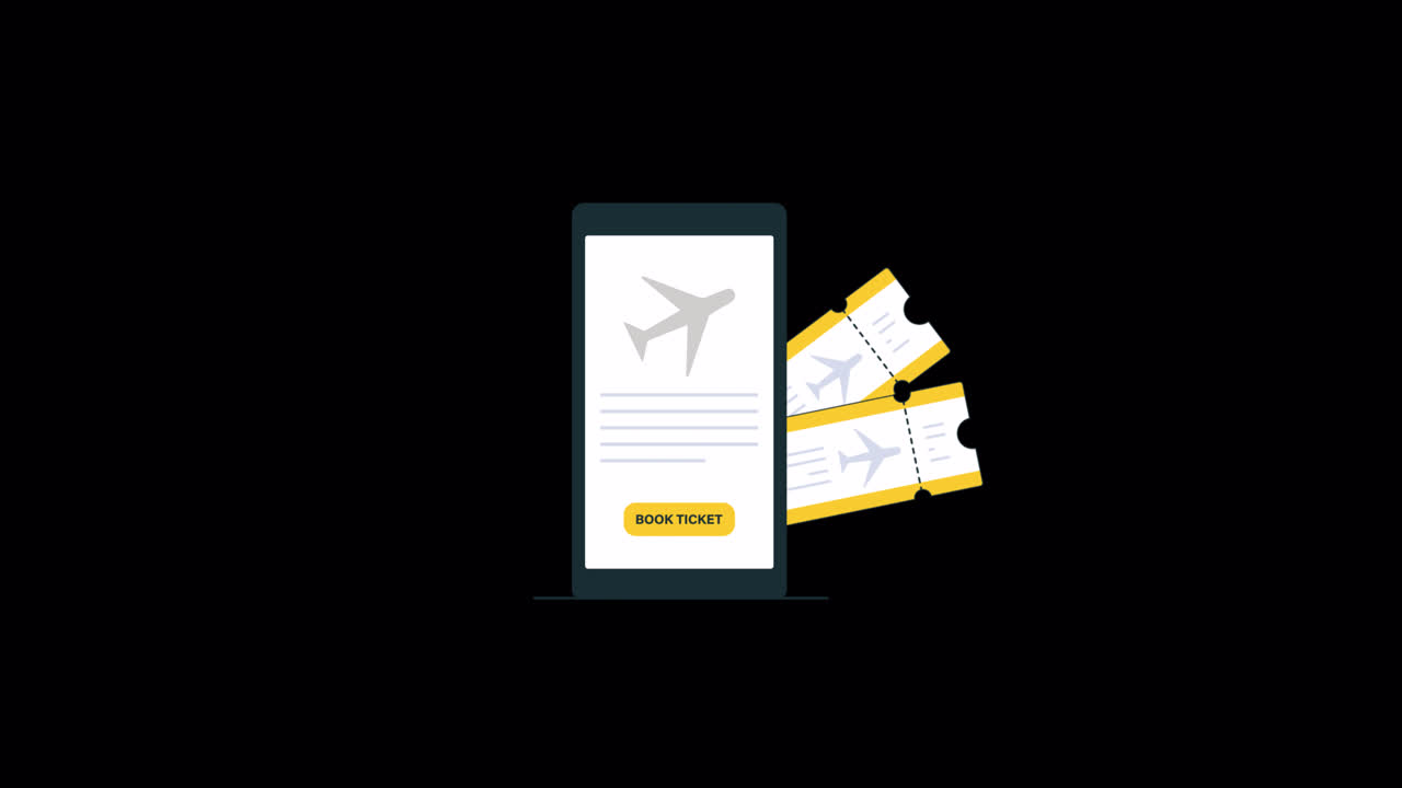 Animeret smartphone med online flybooking og billetter