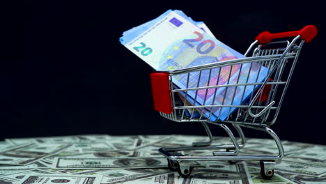 hand pick up euro in a shopping cart