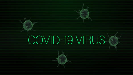 animación del texto del virus covid-19 sobre las células del virus